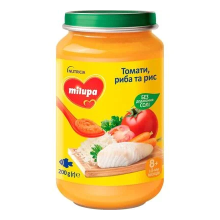 Мілупа пюре овочево-рибне Томати/риба/рис 200г