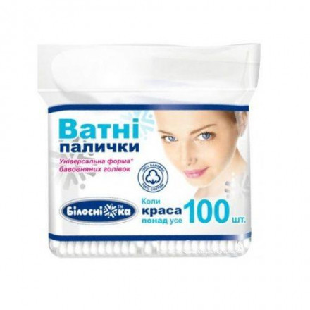 Ватні палички Білосніжка в поліетиленовій упаковці 100 шт