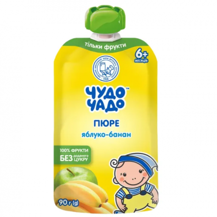 Фруктове пюре Чудо-Чадо яблучно-бананове натуральне без цукру, 90 г