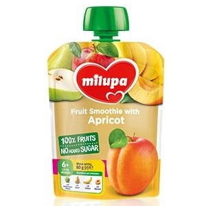 Мілупа пюре фруктове ПАУЧ Яблуко,Груша,Банан і Абрикос 80Г, від 6 міс /3600