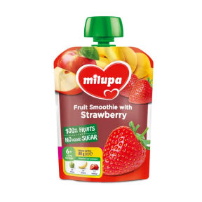 Фруктове пюре пауч Milupa Яблуко, Банан і Полуниця для дітей з 6 місяців, 80 г