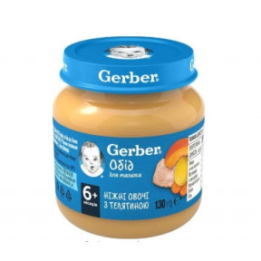 Овоче-м'ясне пюре Gerber Ніжні овочі з телятиною (морква, гарбуз, телятина), 130 г