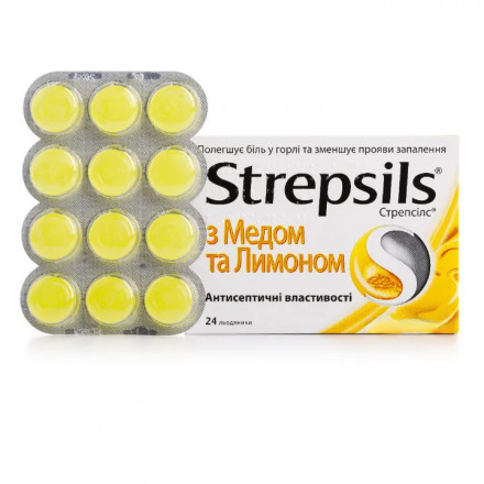 Стрепсілс льодяники для горла з медом і лимоном, 24 шт.