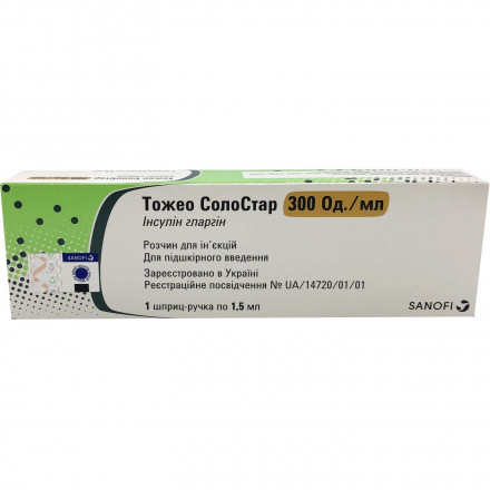 Тожео СолоСтар розчин для ін'єкцій при цукровому діабеті, 300 Од/мл, 1,5 мл в шприц-ручці