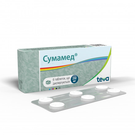 Сумамед таблетки що диспергуються по 250 мг, 6 шт.
