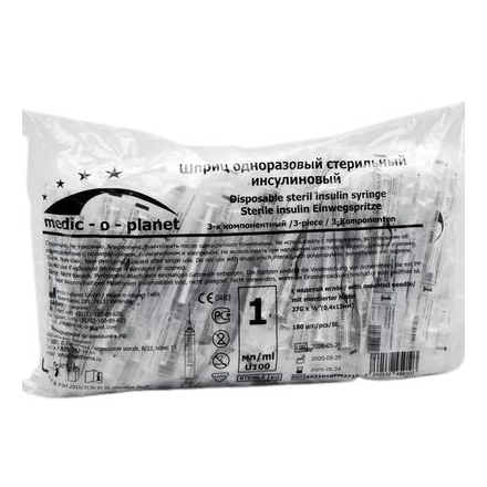 Шприц medic-o-planet  1мл, u-100 інтегр. голка (30gх8мм)_0