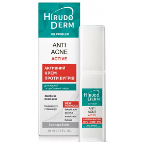 Hirudo Derm ANTI-ACNE АСТІVE активный крем против угрей из серии Oil Problem, 50 мл