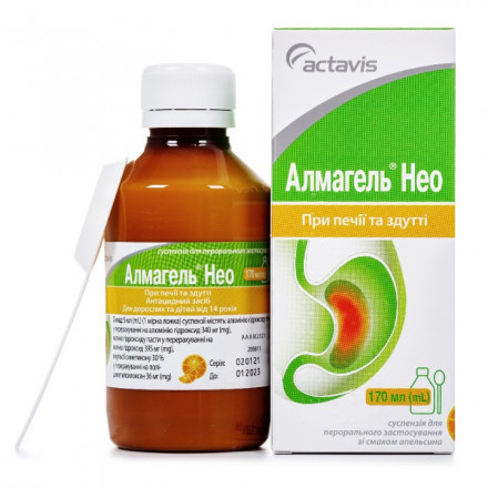 Алмагель Нео суспензия при изжоге и вздутии, 170 мл
