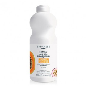 Byphasse Famili fresh delice шампунь для всіх типів волосся з папаєю, маракуєю та манго 2 в 1  750 мл
