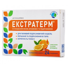 Екстратерм пастилки від кашлю з ісландським мохом і вітаміном С, з цитрусовим смаком, 24 шт.