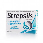 Стрепсилс с ментолом и эвкалиптом, леденцы для горла, 24 шт.