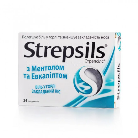 Стрепсилс с ментолом и эвкалиптом, леденцы для горла, 24 шт.