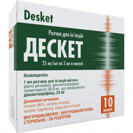 Дескет розчин для ін'єкцій по 2 мл в ампулі, 25 мг / мл, 10 шт.