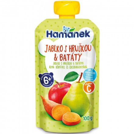 Хаманек пюре пауч Яблуко-Груша-Батат 100г