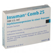 Інсуман Комб 25 суспензія по 100 МО/мл картридж для ОптиПен Про1 по 3 мл, 5 шт.