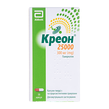 Креон 25000 капс.тв.гастрорез.гран. 300мг №50 фл.в уп.
