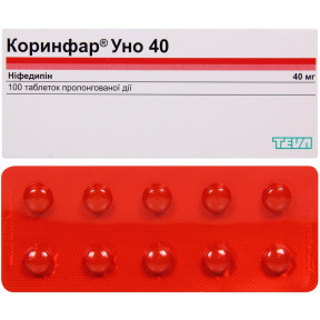 Коринфар Уно таблетки підвищеного тиску по 40 мг, 100 шт.