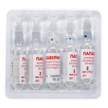 Папаверин раствор для инъекций по 2 мл в ампулах, 20 мг/мл, 10 шт.