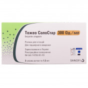 Тожео СолоСтар розчин для ін'єкцій при цукровому діабеті, 300 Од/мл, по 1,5 мл в шприц-ручках, 3 шт.