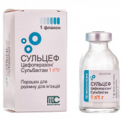 Сульцеф порошок для розчину для ін'єкцій по 1 г/1 г у флаконі