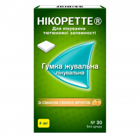 Никоретте со вкусом свежих фруктов резинка жевательная для лечения табачной зависимости, по 4 мг 30 шт.