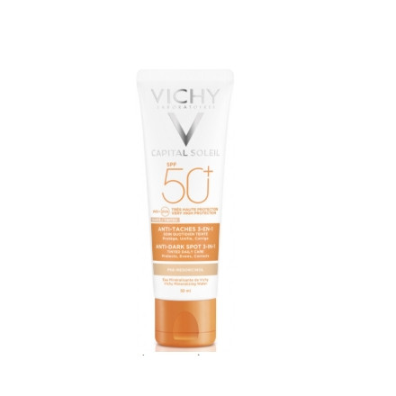 Крем Vichy Ideal Soleil солнцезащитный, против пигментных пятен 3в1, тонирующий эффект, SPF 50+,50 мл