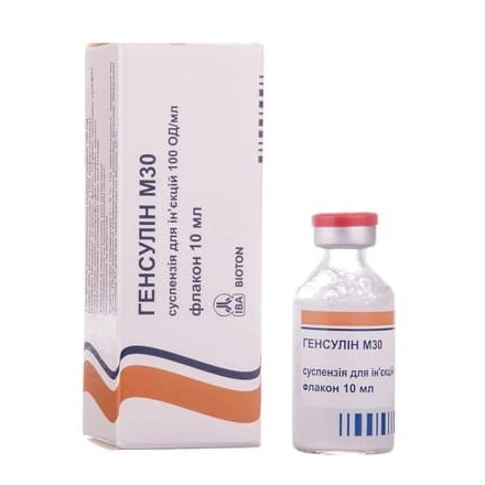 Генсулін М30 суспензія для ін'єкцій 100 ОД/мл, в флаконі 10 мл