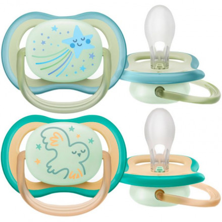 Авент пустушка Ultra-Air Нічна 0-6 міс, 2 шт нейтральна SCF376/18