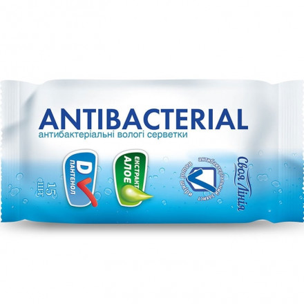 Серветки вологі антибактеріальні №15 шт з вікном стікером