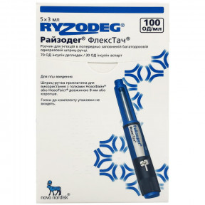 Райзодег Флекстач раствор для инъекций по 3 мл в картридже, 100 ЕД/мл, 5 шт.