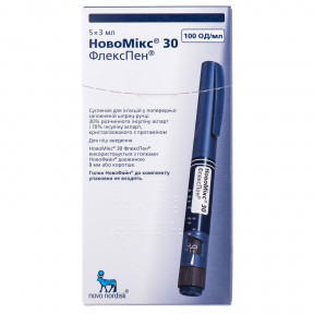 НовоМікс 30 ФлексПен суспензія для ін'єкцій по 3 мл у картриджі, 100 МО/мл, 5 шт.