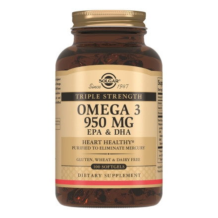 Солгар омега-3 потрійна 950мг епк та дгк капс.№100