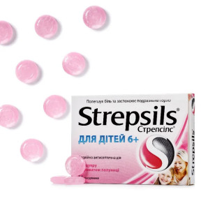 Стрепсилс для детей 6+ со вкусом клубники, леденцы для горла, 24 шт.