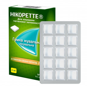 Никоретте со вкусом свежих фруктов резинка жевательная для лечения табачной зависимости, по 4 мг 30 шт.