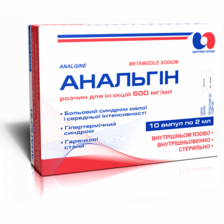 Анальгін розчин для ін'єкцій по 2 мл в ампулі, 500 мг / мл, 10 шт.