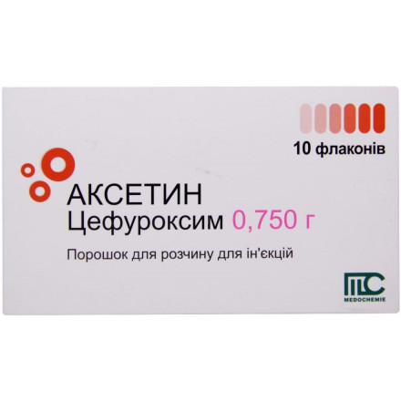 Аксетин порошок для розчину для ін'єкцій в флаконі по 750 мг, 10 шт.