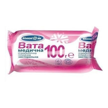 "Білосніжка" вата медична гігроскопічна нестерильна ролик, 100 г