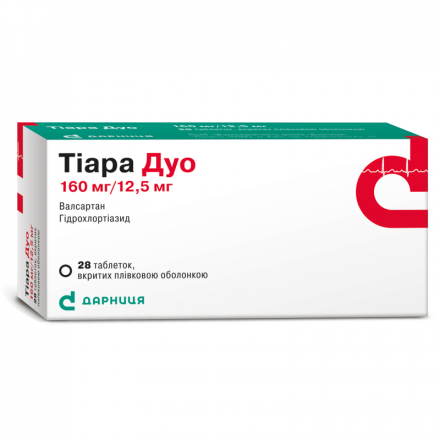 Тіара Дуо таблетки по 160 мг/12,5 мг, 28 шт.